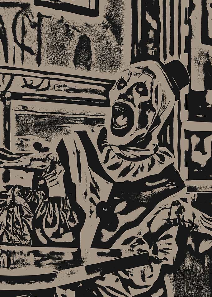 Terrifying Clown Screaming in Horror Setting