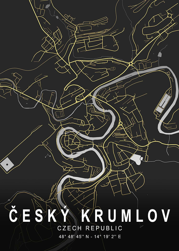 Český Krumlov Silver Map Art