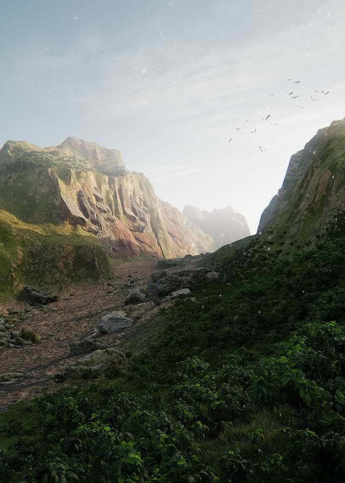 Lush Green Mountain Valley Landscape