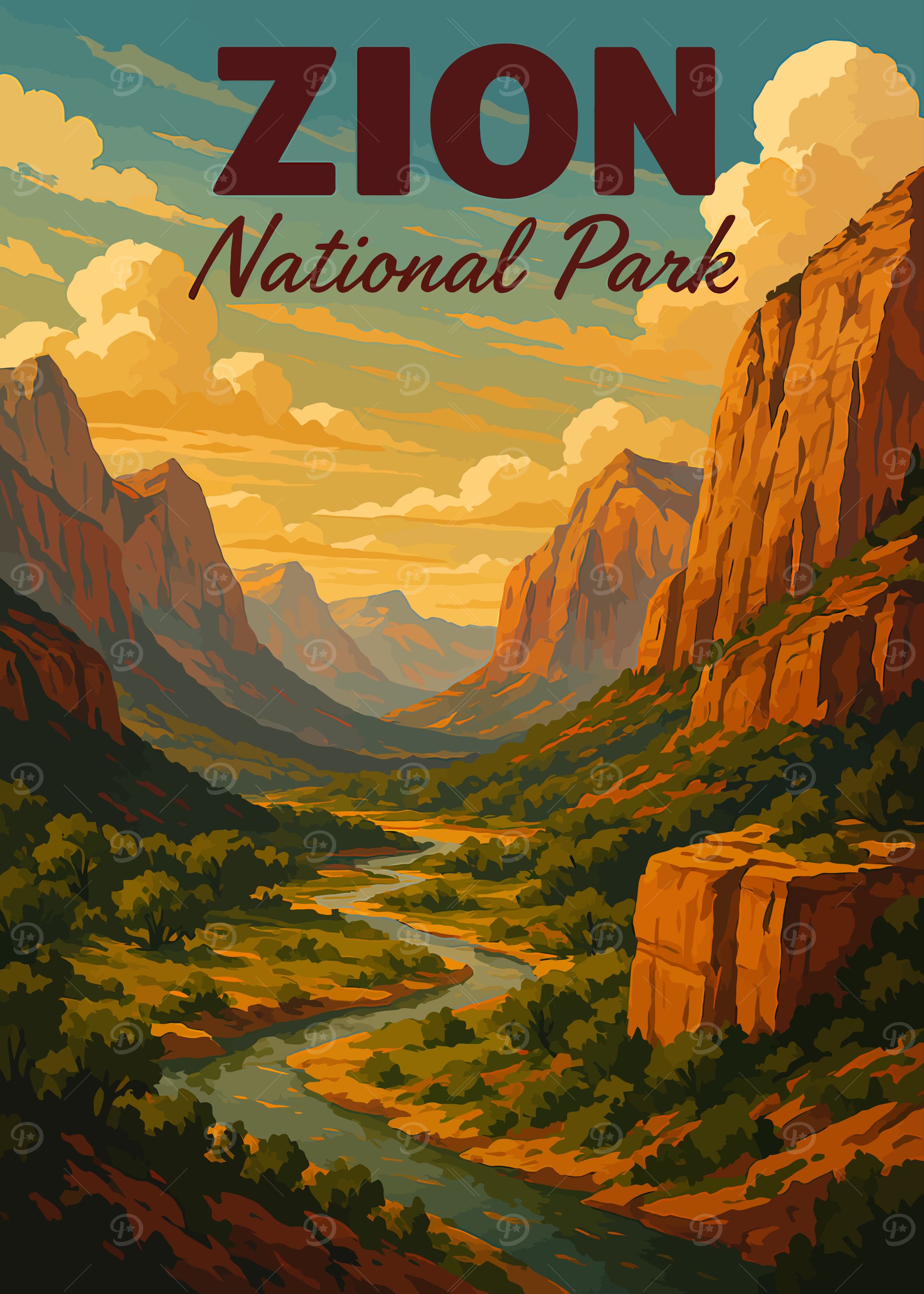 Zion National Park Landscape Illustration