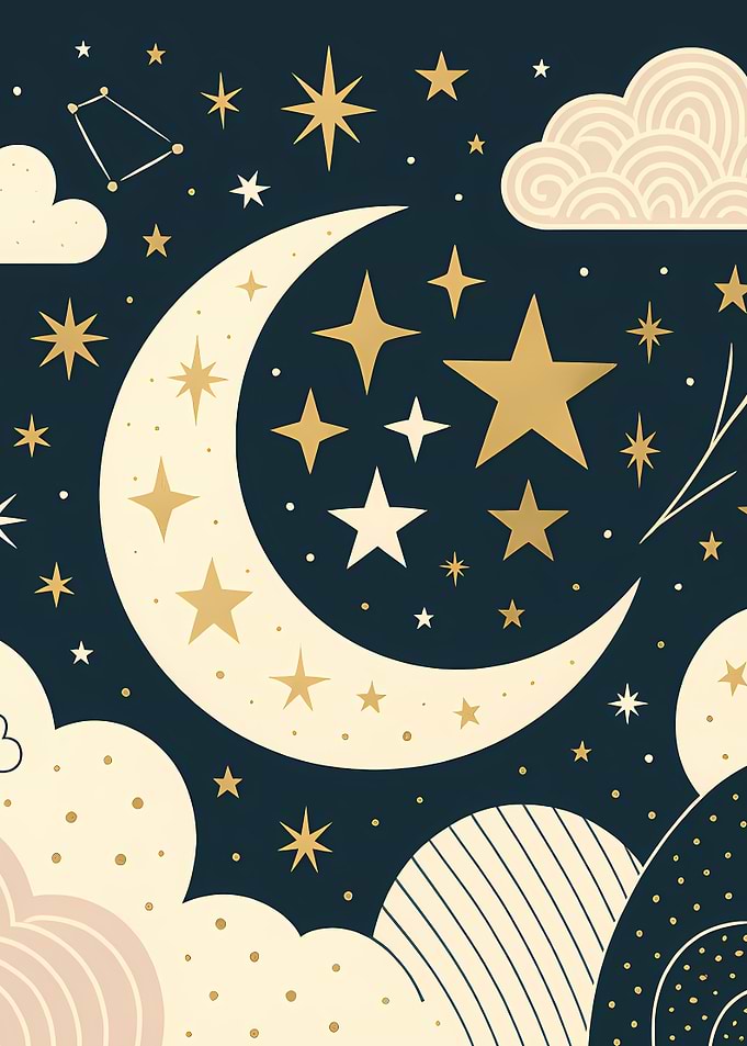 Crescent Moon and Stars Night Sky