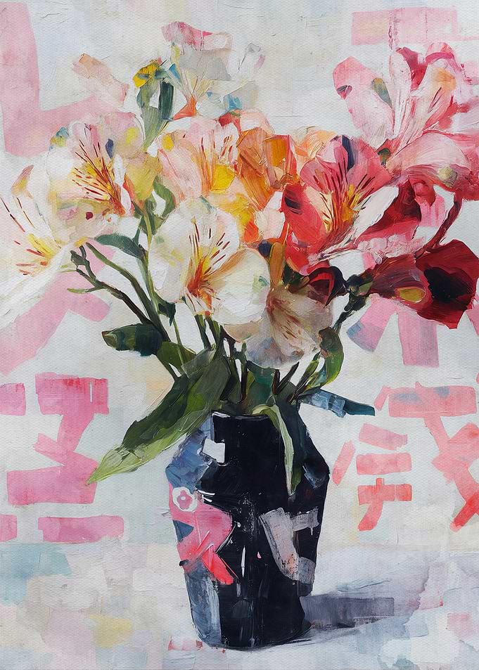 Floral Still Life with Abstract Background