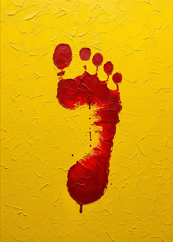 Red Footprint on Yellow Textured Background