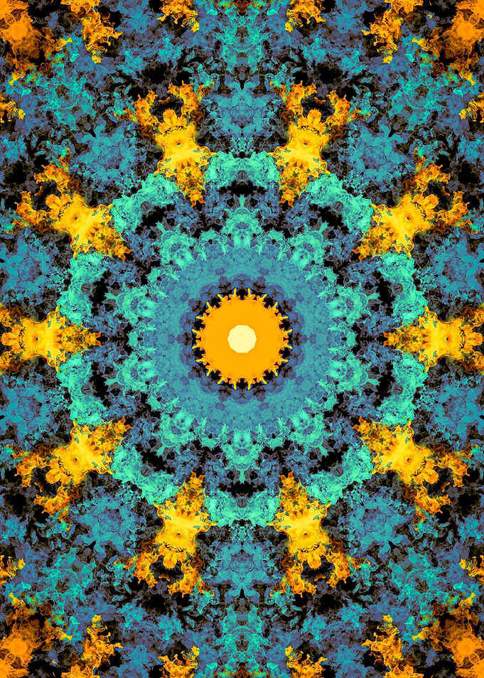 Abstract Fractal Kaleidoscope in Teal and Gold