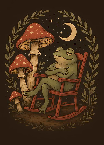 Frog in Rocking Chair Illustration Aesthetic Goblincore