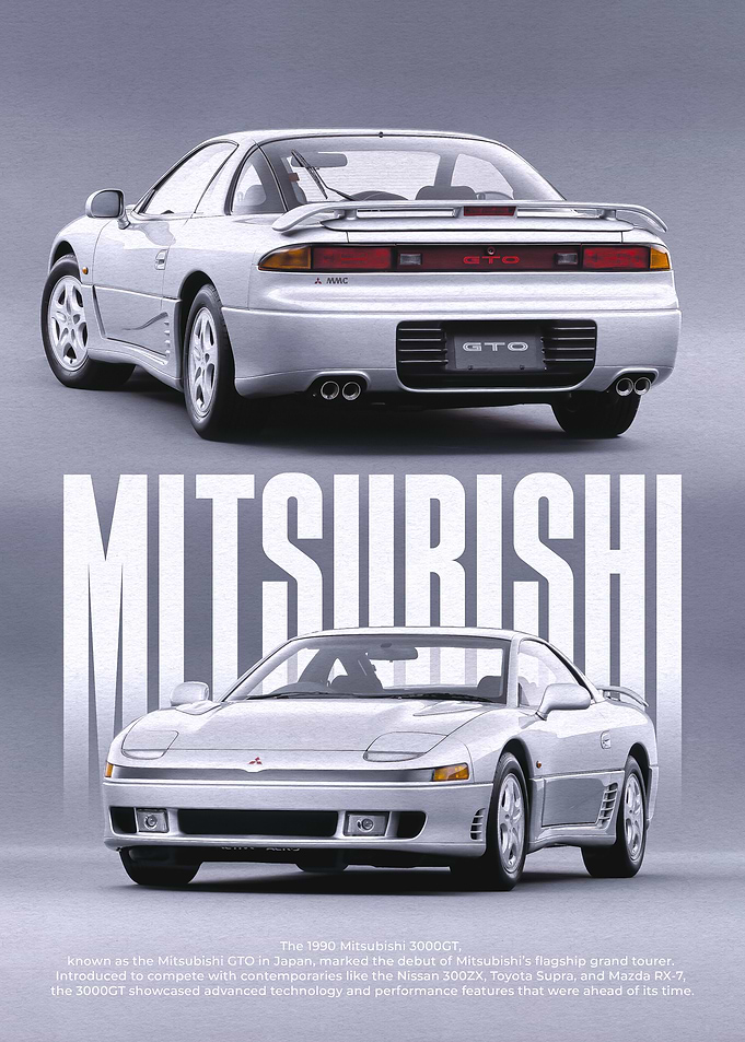 Mitsubishi 3000GT Silver Car Poster