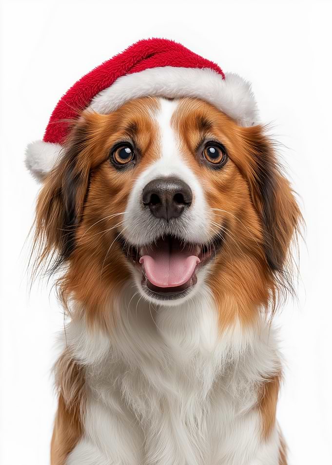 Kooikerhondje Dog with Santa Hat Portrait