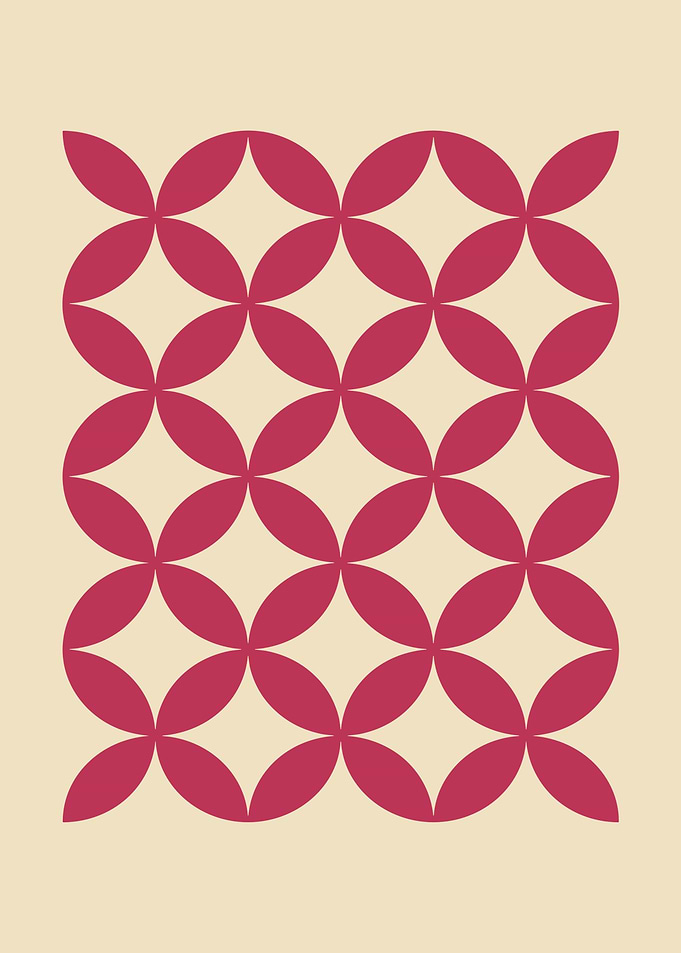 Geometric Floral Pattern in Red and Beige