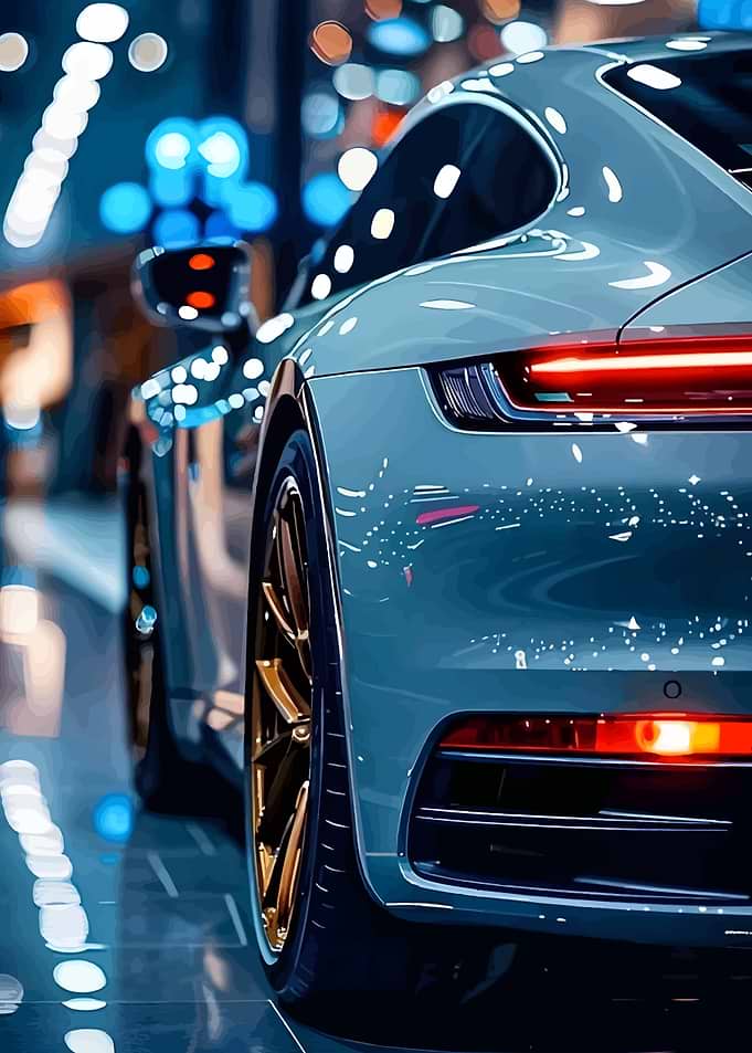Sleek Blue Car with Golden Rims