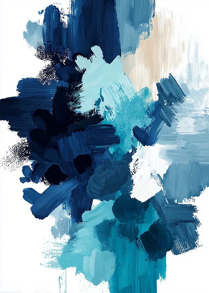 Abstract Blue Brushstroke Painting