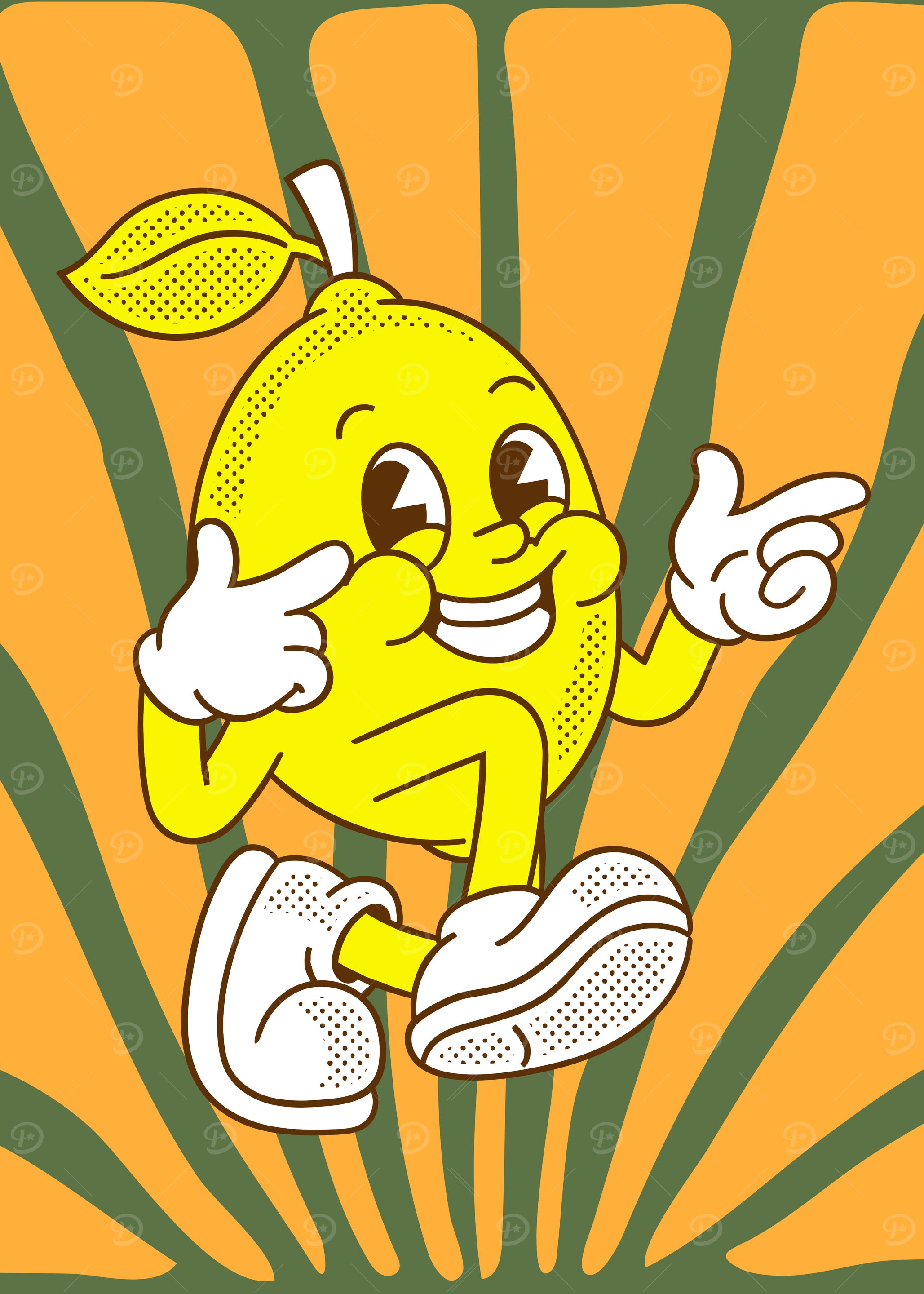 Cartoon Lemon Character with Retro Style