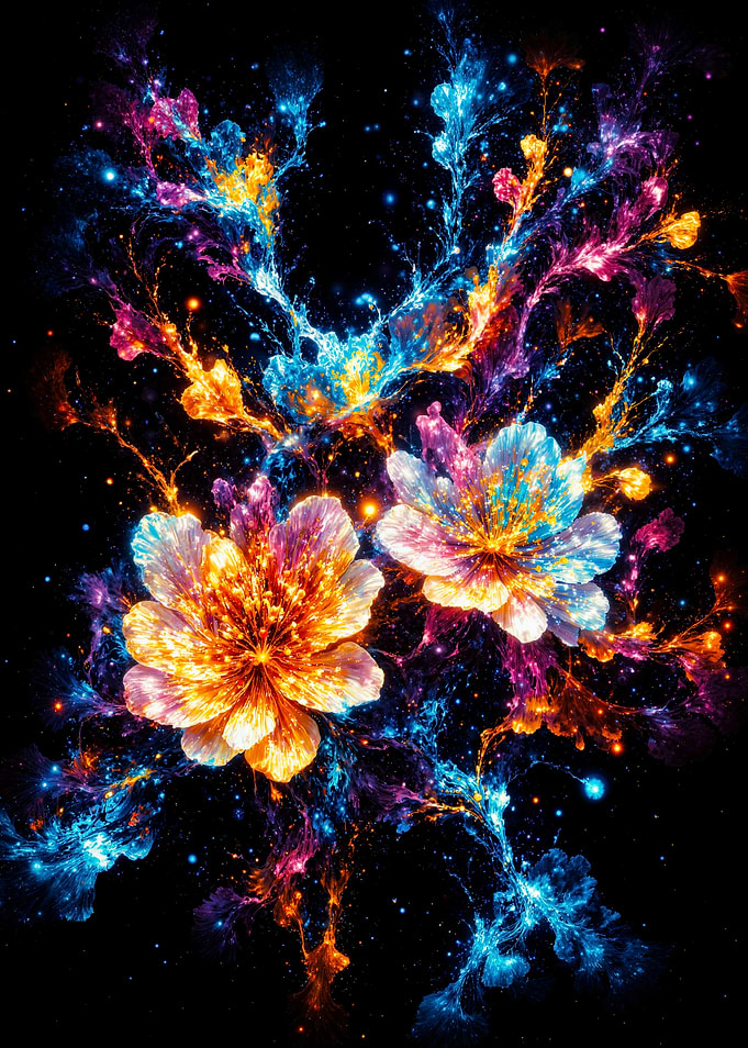 Cosmic Flowers on Black Background