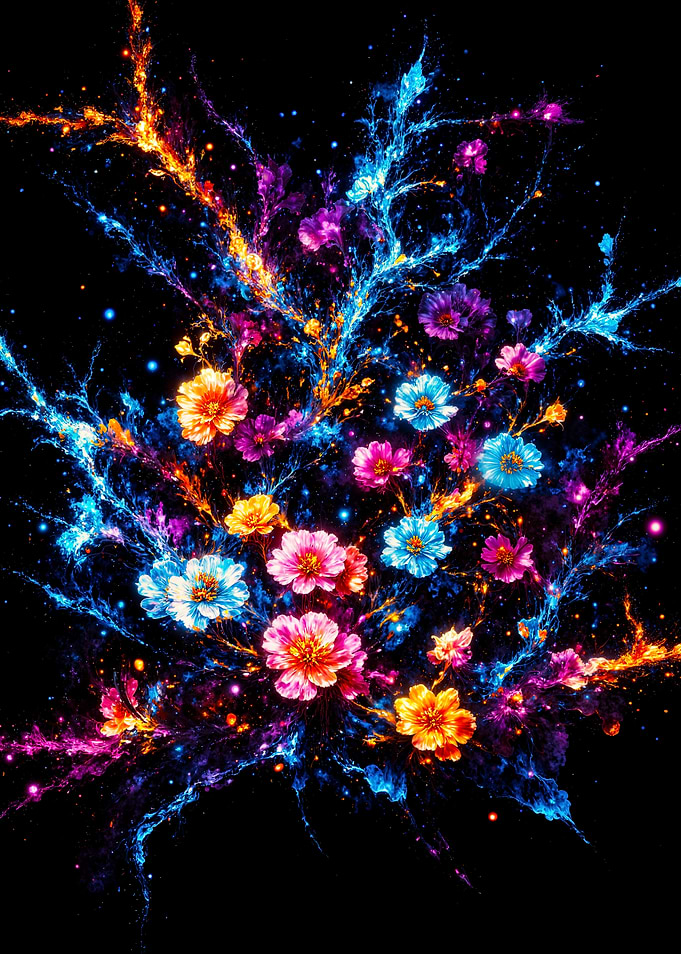 Cosmic Floral Burst on Black