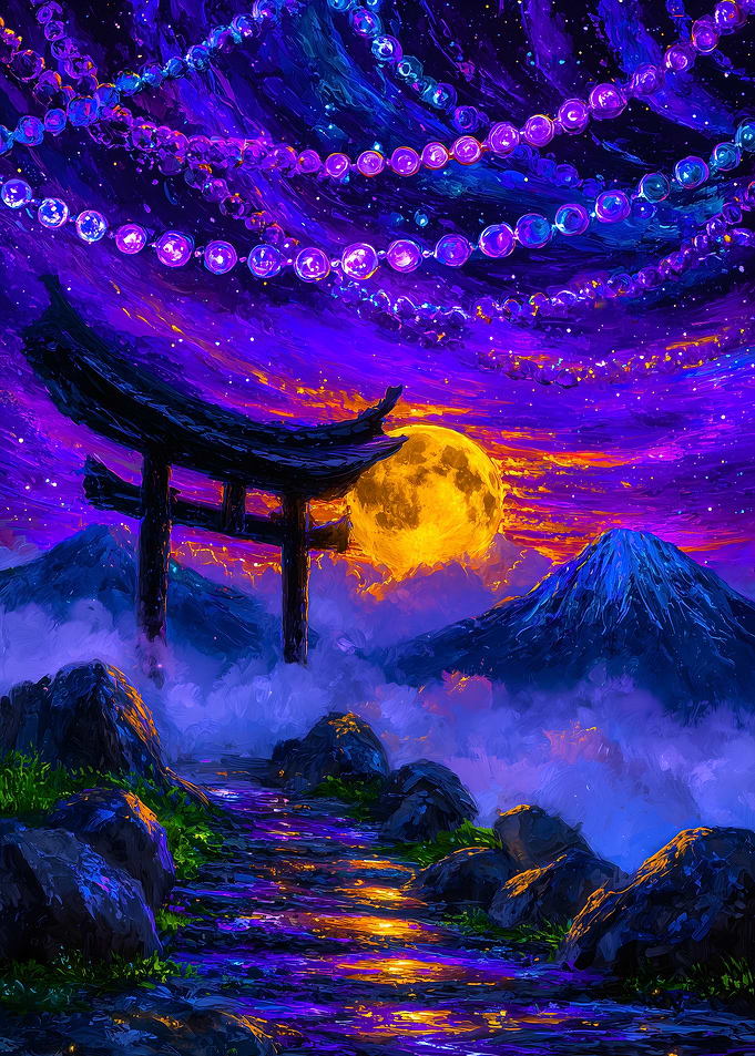 Japanese Torii Gate with Full Moon