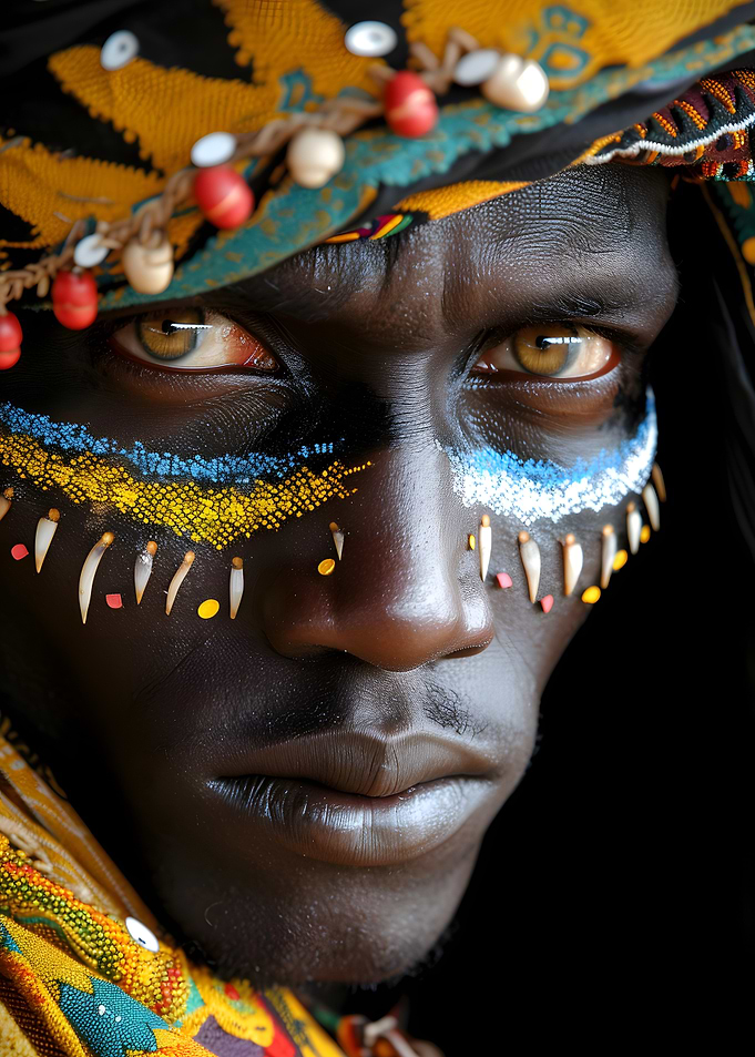 African Man with Face Paint Portrait