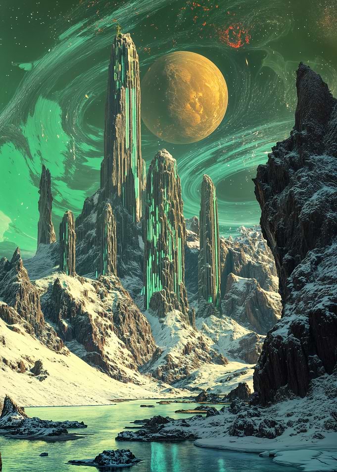 Alien landscape with crystal towers