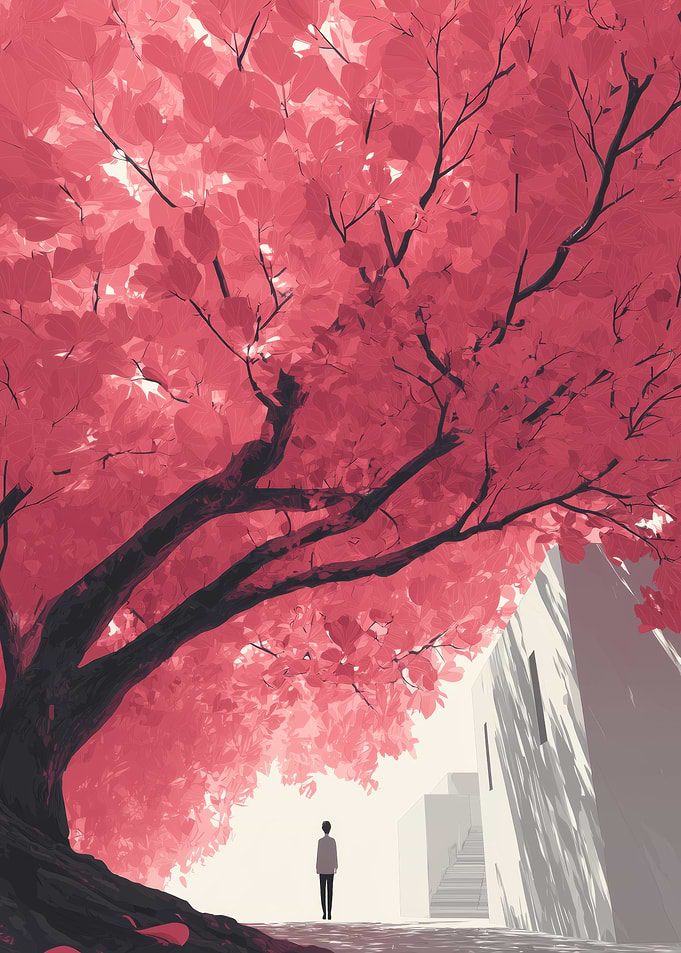 Pink Tree and Solitary Figure