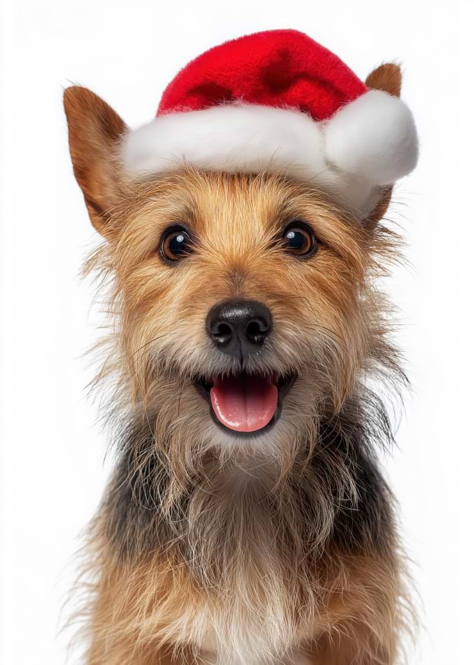 Australian Terrier Dog with Santa Hat