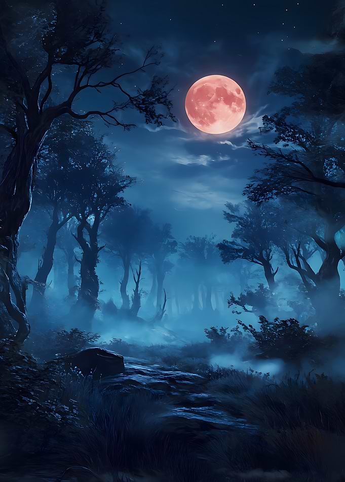 Mystical Forest Under a Red Moon
