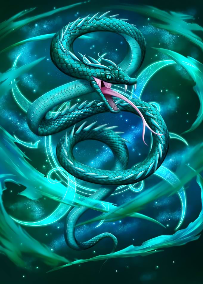 Teal Green Snake with Magic Aura