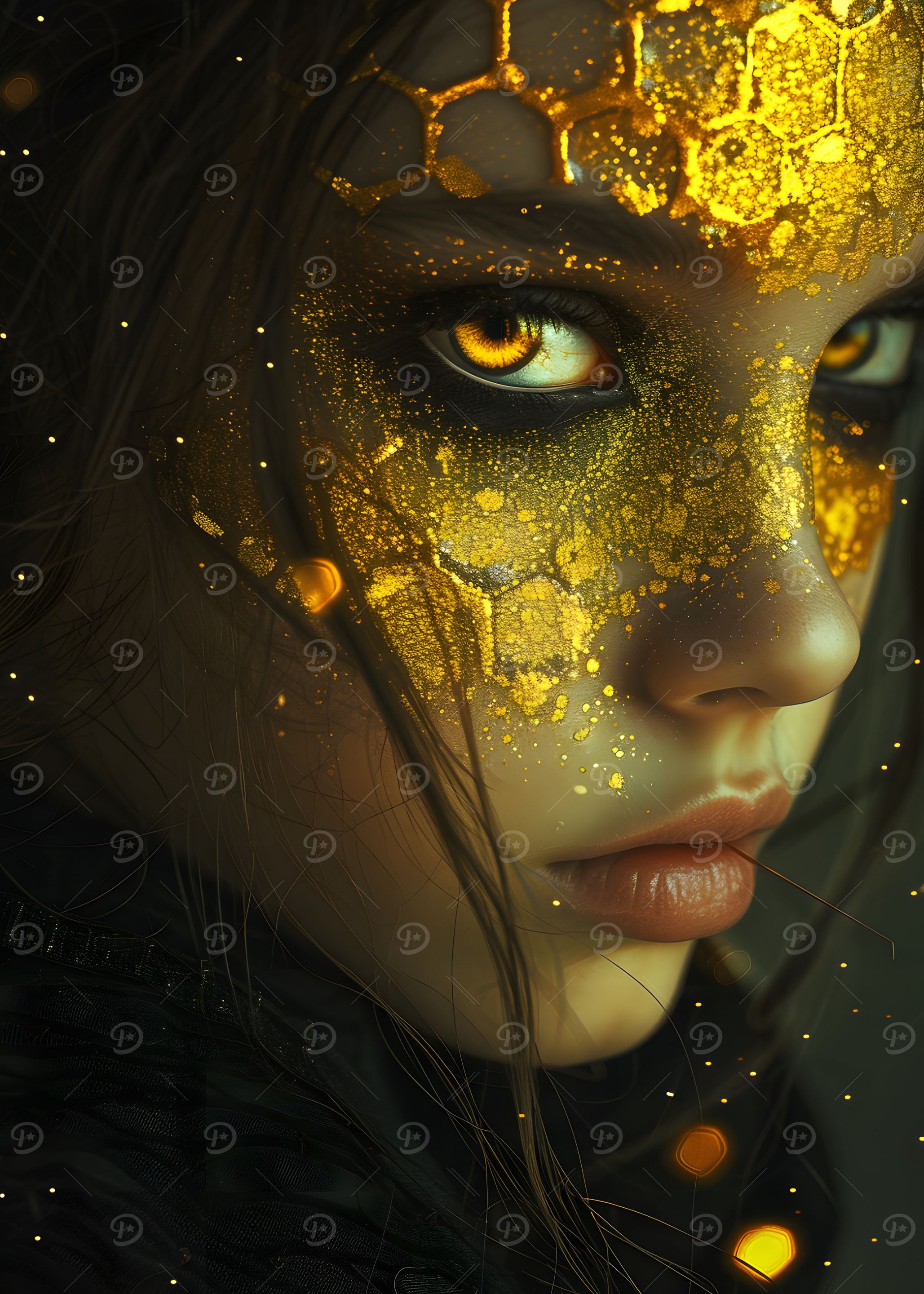 Golden Honeycomb Mask Portrait