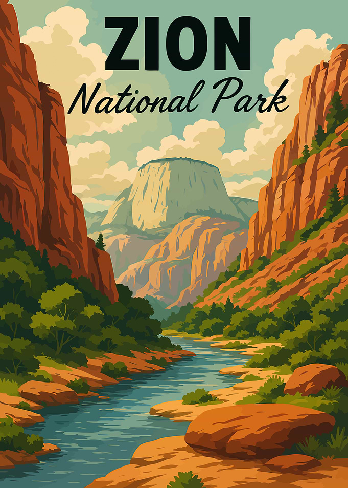 Zion National Park Landscape Illustration