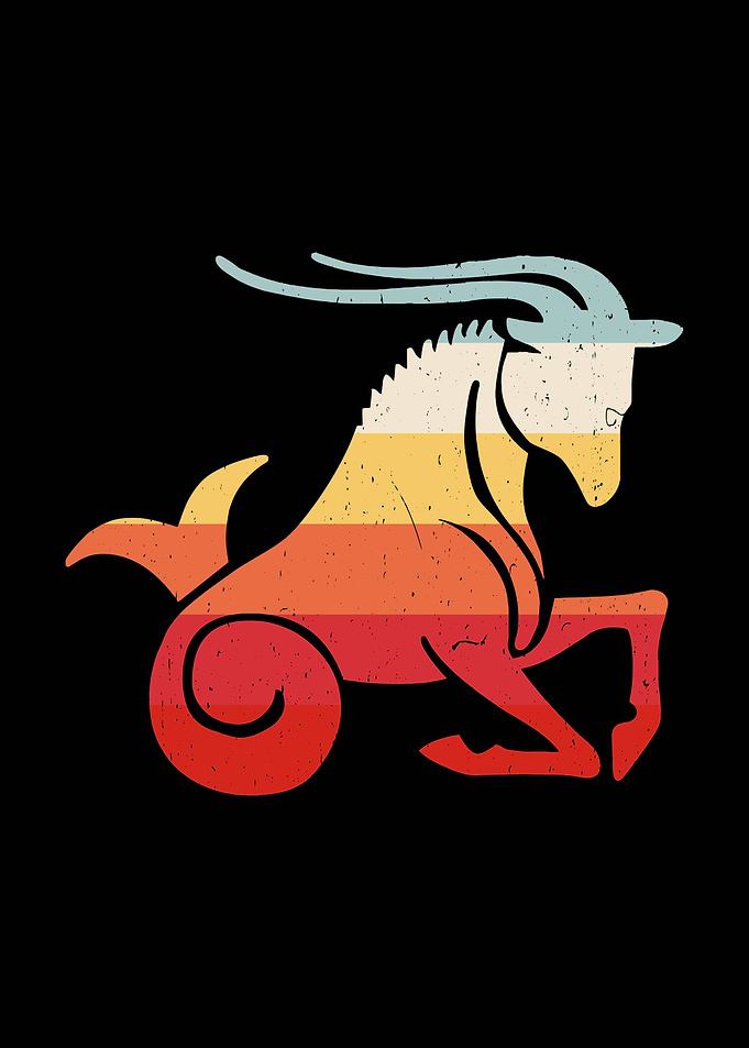 Capricorn Zodiac Sign Retro Illustration