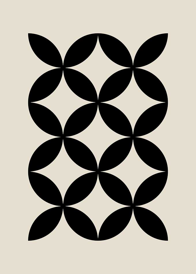 Black Floral Pattern on Beige Background
