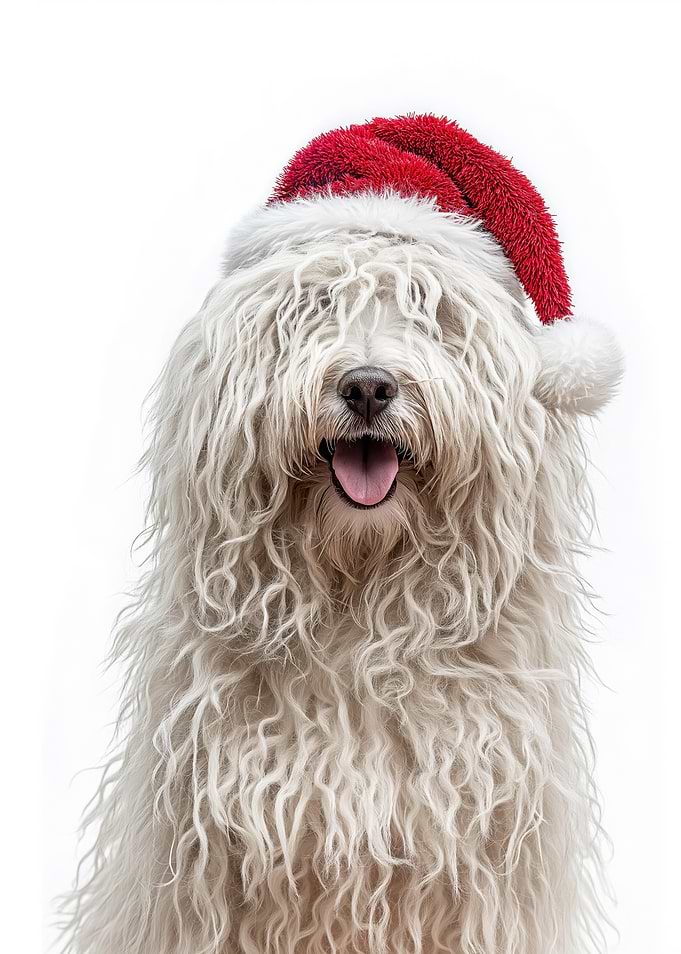 Puli Dog with Santa Hat