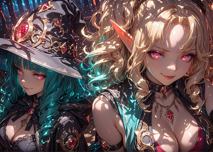 Anime Witches with Red Eyes