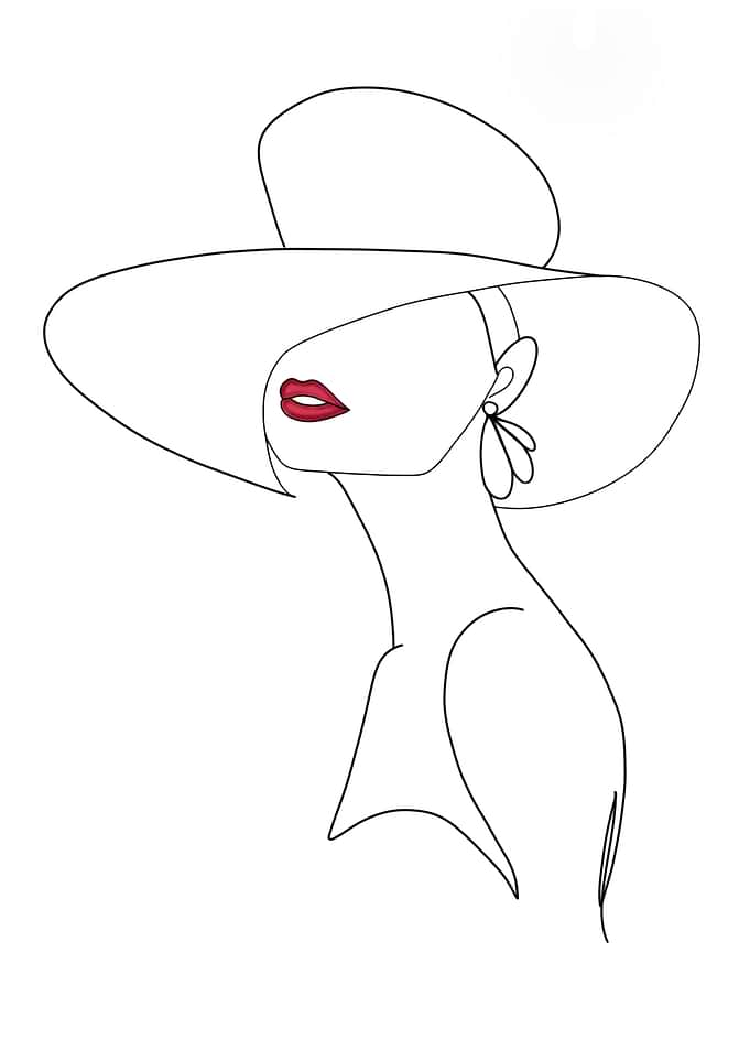 Minimalist Woman with Hat Line Art
