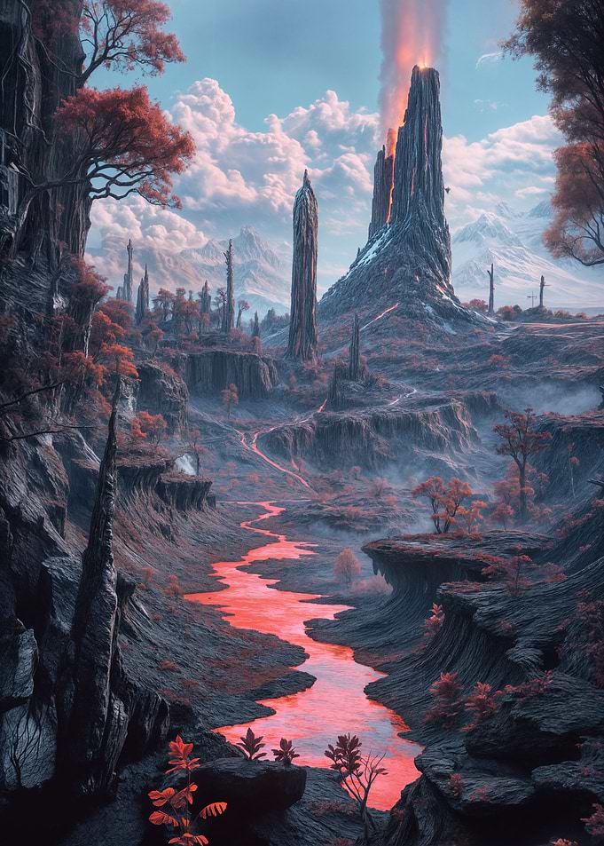 Fantasy Landscape with Lava River