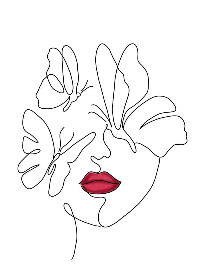 Face with Butterflies Line Art