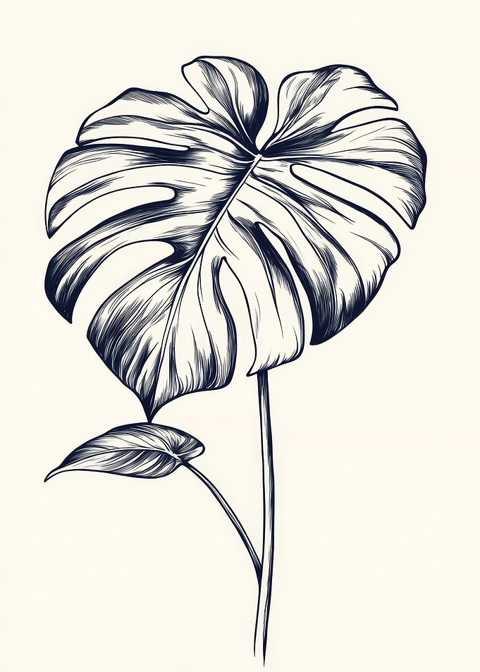 Monstera Line Art Poster | Monstera Minimal Botanical Illustration