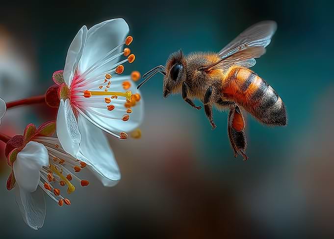 Bee approaching a white flower