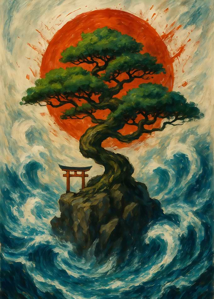 Bonsai Tree Island with Torii Gate