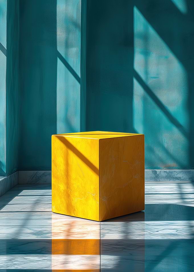 Yellow Cube in Teal Room