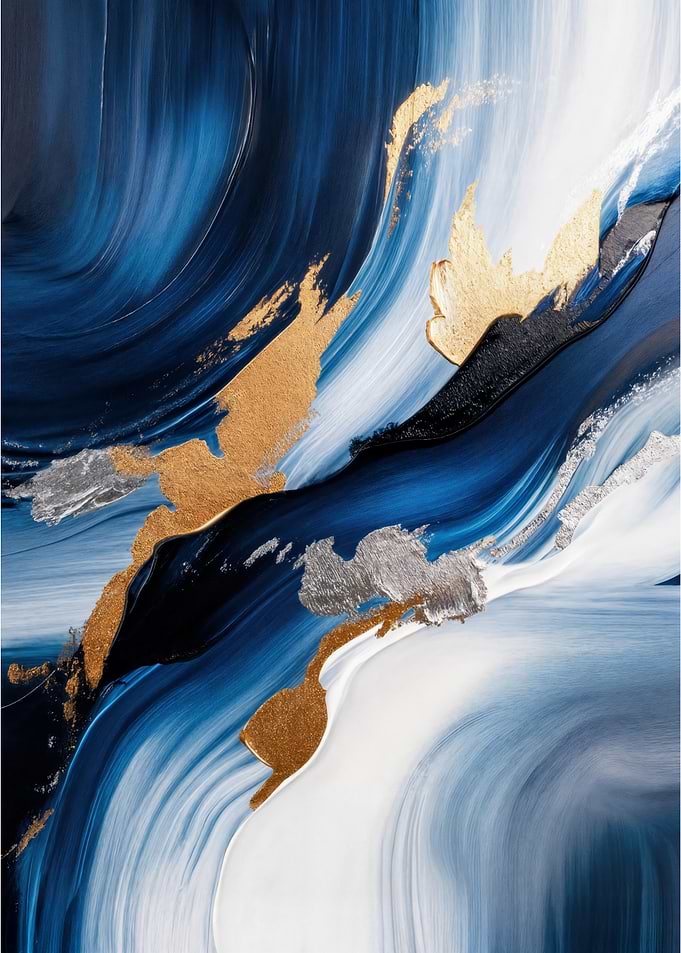 Blue & Gold Abstract Impasto Art - Textured Modern Painting for Luxury Home & Office Decor