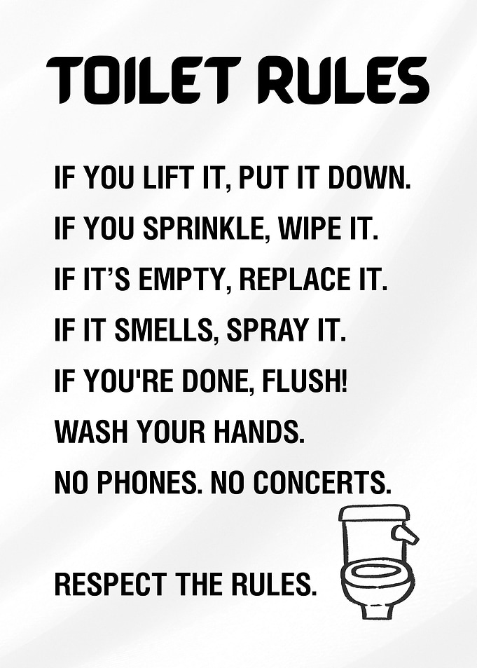 Toilet Rules Funny Bathroom Sign