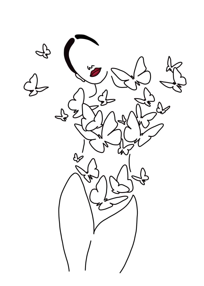 Woman with Butterflies Line Art