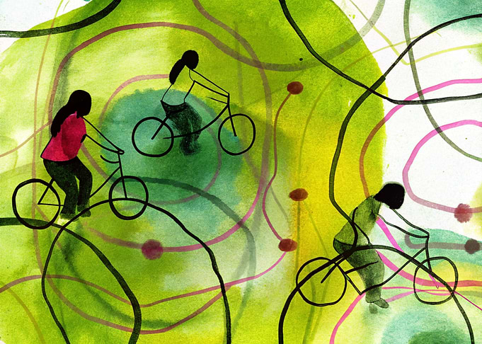 Watercolor Cycling Illustration with Abstract Background