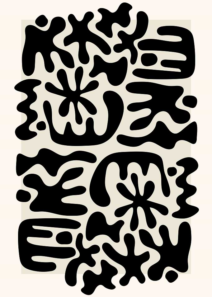 Abstract Black Shapes on Beige Background