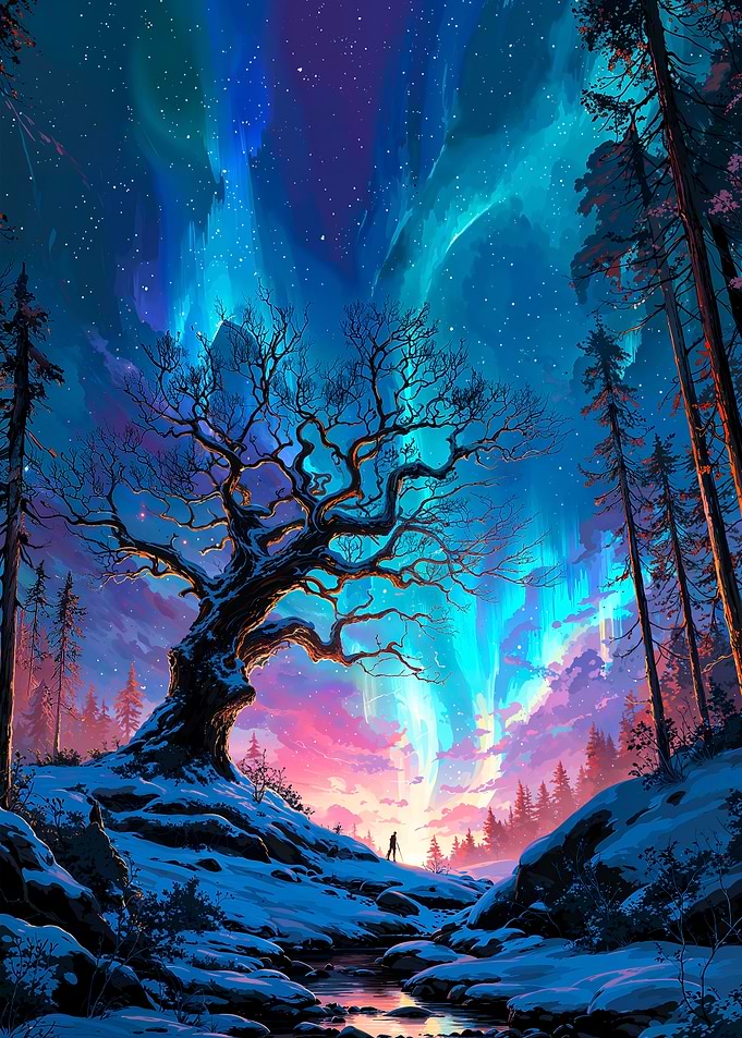 Anime Aurora Borealis Landscape