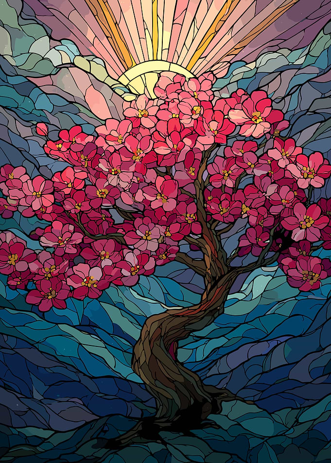 Stained Glass Cherry Blossom Tree
