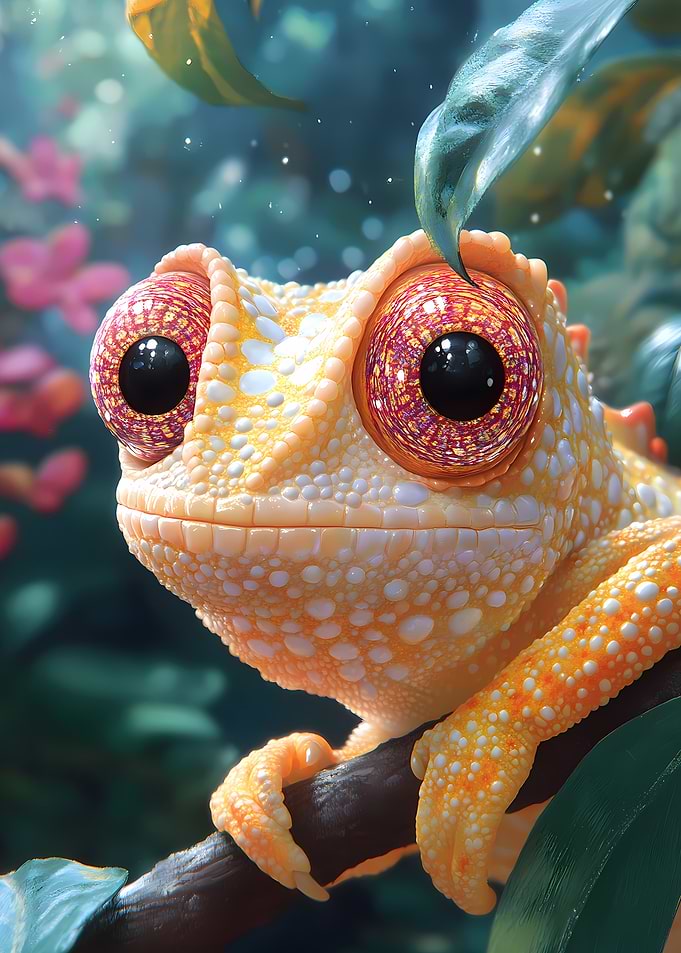 Cute Yellow Chameleon Portrait