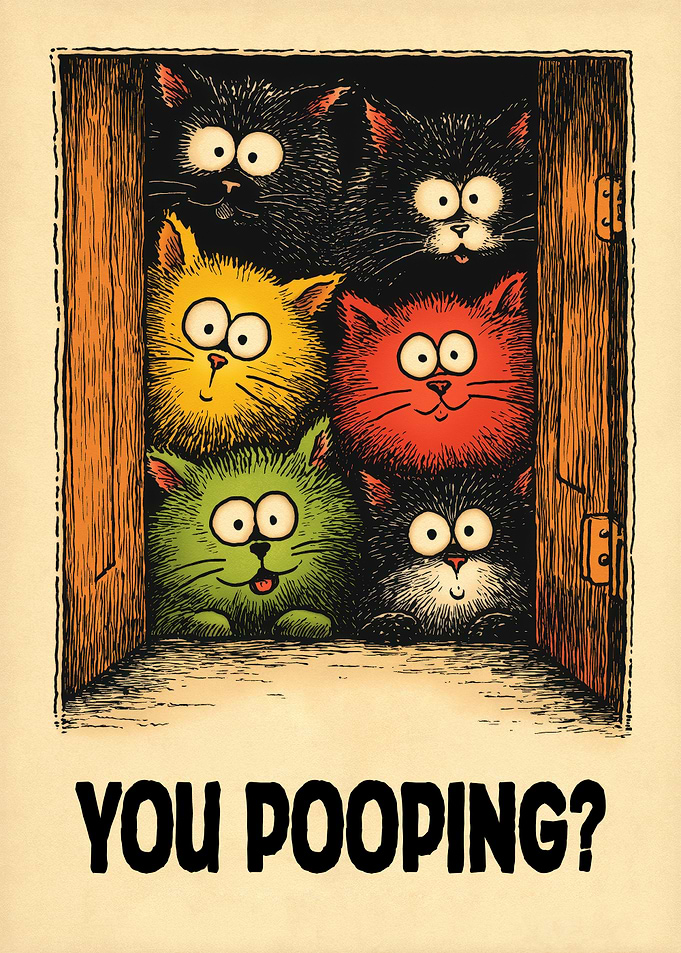 Retro Comic Cats Bathroom Peek – Funny Wall Art