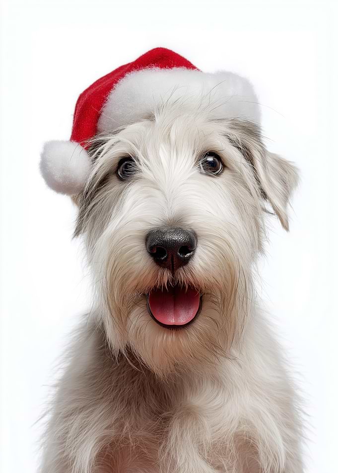 Sealyham Terrier Dog with Santa Hat Portrait
