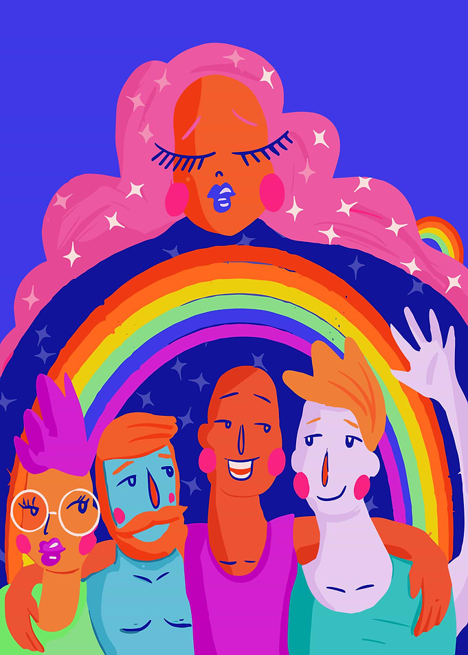 Pride Celebration with Rainbow and Stars
