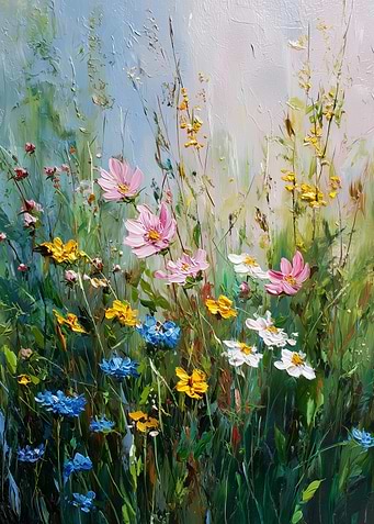 Floral Meadow Oil Painting