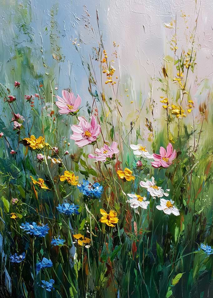 Floral Meadow Oil Painting